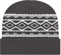 Cap America RKD12 Diamond Pattern Knit Cap with Cuff Beanie - Iron Gray - Dark Gray / One Size Fits Most