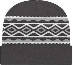Cap America RKD12 Diamond Pattern Knit Cap with Cuff Beanie - Iron Gray - Dark Gray / One Size Fits Most