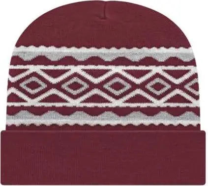 Cap America RKD12 Diamond Pattern Knit Cap with Cuff Beanie - Maroon - Maroon / One Size Fits Most