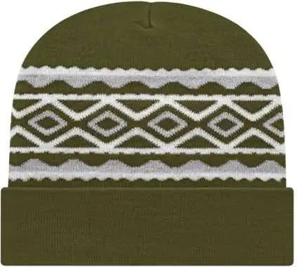 Cap America RKD12 Diamond Pattern Knit Cap with Cuff Beanie - Olive - Olive / One Size Fits Most