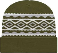Cap America RKD12 Diamond Pattern Knit Cap with Cuff Beanie - Olive - Olive / One Size Fits Most