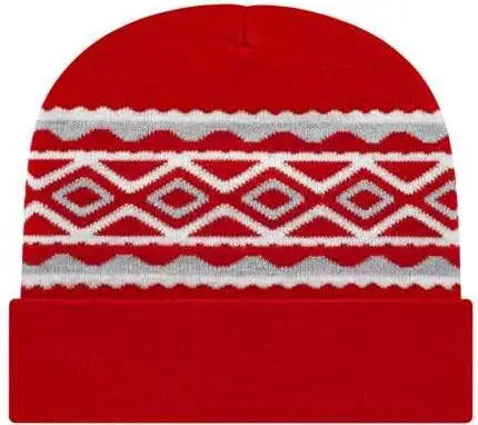 Cap America RKD12 Diamond Pattern Knit Cap with Cuff Beanie True Red Red / One Size Fits Most