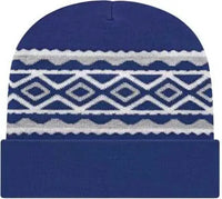 Cap America RKD12 Diamond Pattern Knit Cap with Cuff Beanie - True Royal - Royal / One Size Fits Most