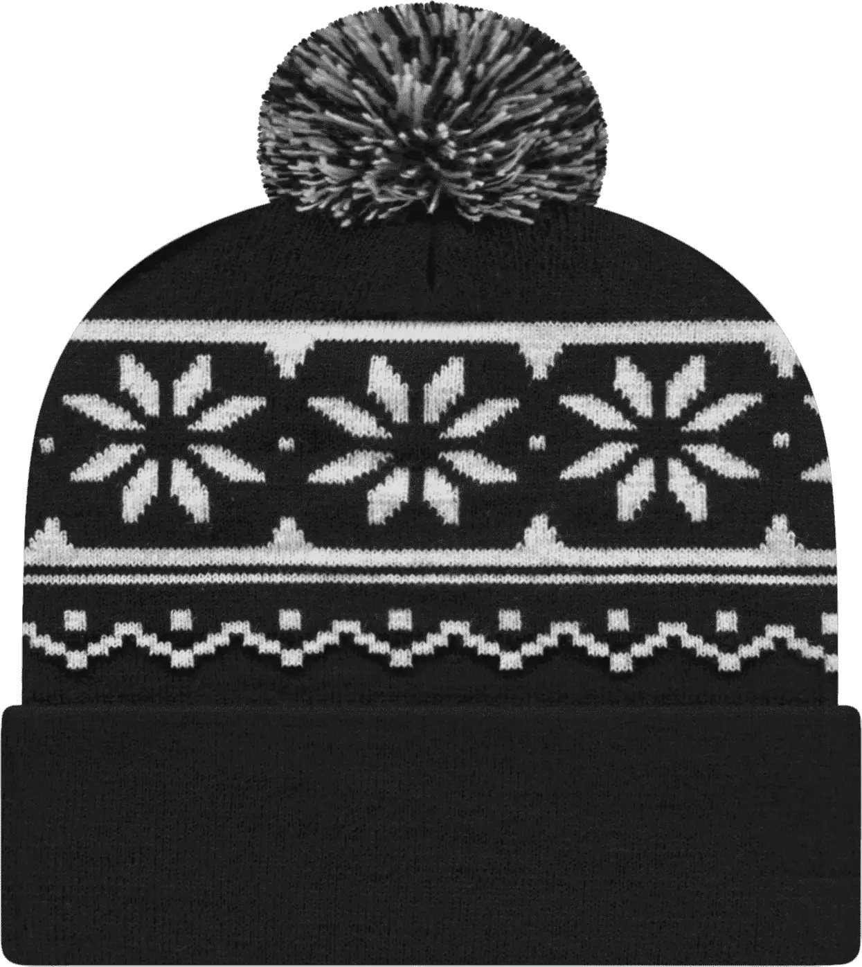 Cap America RKF12 Snowflake Knit Cap with Cuff Beanie Black Black / One Size Fits Most
