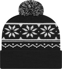 Cap America RKF12 Snowflake Knit Cap with Cuff Beanie Black Black / One Size Fits Most