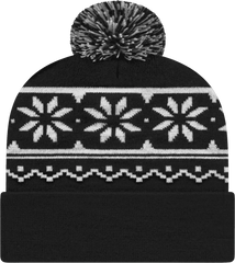 Cap America RKF12 Snowflake Knit Cap with Cuff Beanie Black Black / One Size Fits Most