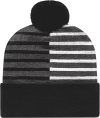 Cap America RKH12 USA Made Half Color Knit Cap with Cuff Beanie Black White Black White / One Size Fits Most