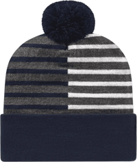 Cap America RKH12 USA Made Half Color Knit Cap with Cuff Beanie - True Navy White - Navy White / One Size Fits Most