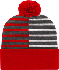 Cap America RKH12 USA Made Half Color Knit Cap with Cuff Beanie - True Red White - Red White / One Size Fits Most