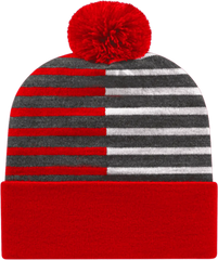 Cap America RKH12 USA Made Half Color Knit Cap with Cuff Beanie - True Red White - Red White / One Size Fits Most