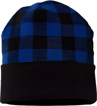 Cap America RKP12 USA Made Plaid Beanie - Black True Royal - Black Royal / One Size Fits Most