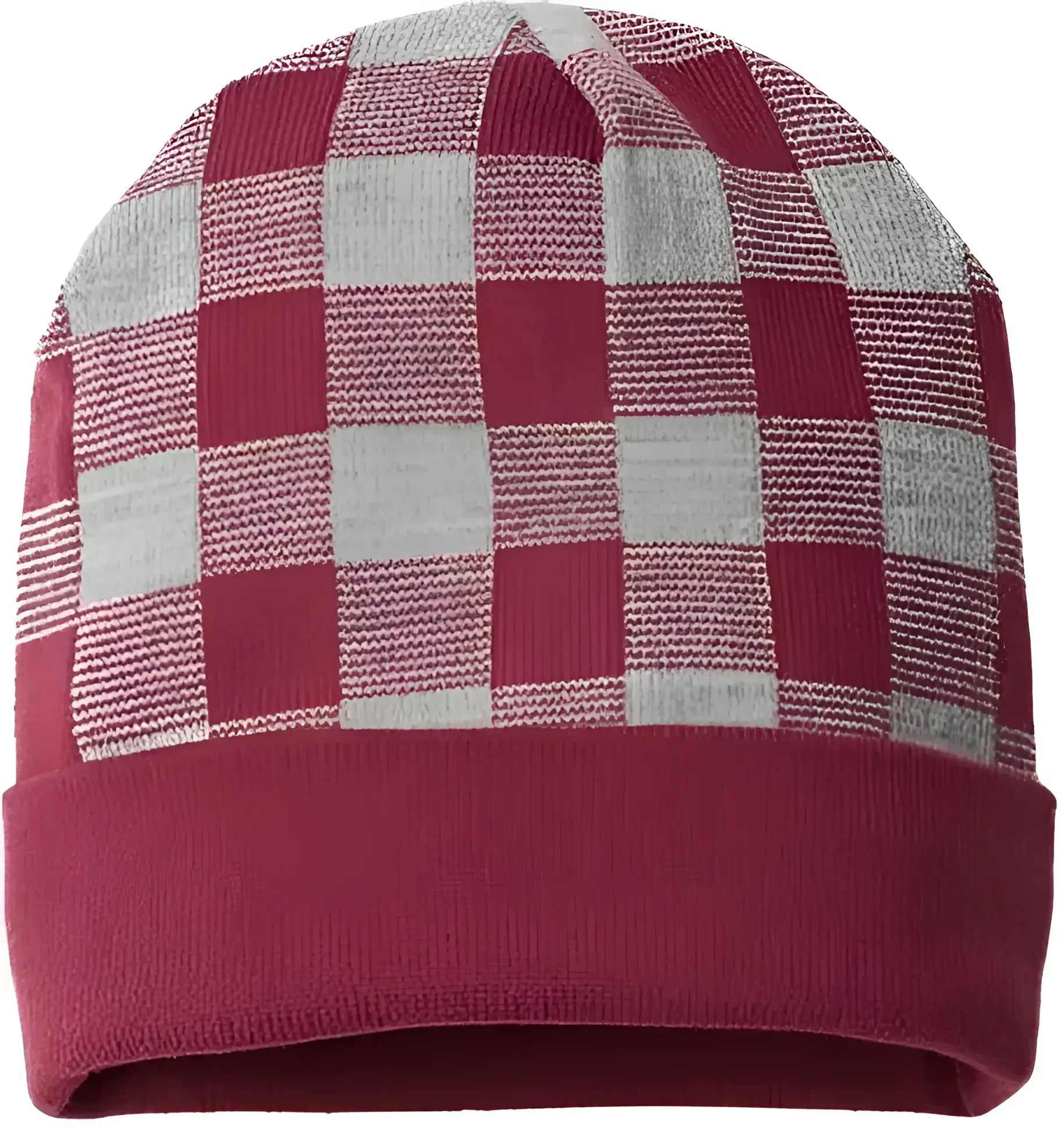 Cap America RKP12 USA Made Plaid Beanie - Maroon Heather - Maroon / One Size Fits Most
