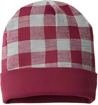 Cap America RKP12 USA Made Plaid Beanie - Maroon Heather - Maroon / One Size Fits Most