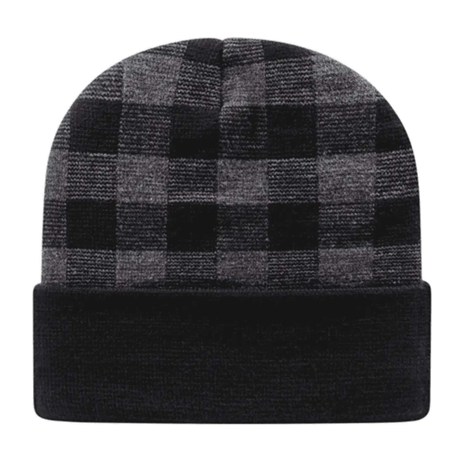 Cap America RKP12 USA Made Plaid Knit Cap with Cuff Beanie Dark Heather Black Dark Gray Black / One Size Fits Most