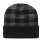 Cap America RKP12 USA Made Plaid Knit Cap with Cuff Beanie Dark Heather Black Dark Gray Black / One Size Fits Most