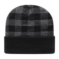 Cap America RKP12 USA Made Plaid Knit Cap with Cuff Beanie Dark Heather Black Dark Gray Black / One Size Fits Most