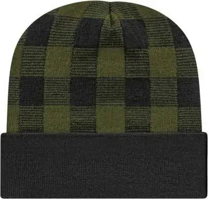 Cap America RKP12 USA Made Plaid Knit Cap with Cuff Beanie Olive Black Olive Black / One Size Fits Most