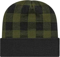 Cap America RKP12 USA Made Plaid Knit Cap with Cuff Beanie Olive Black Olive Black / One Size Fits Most
