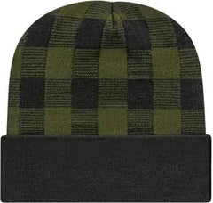 Cap America RKP12 USA Made Plaid Knit Cap with Cuff Beanie Olive Black Olive Black / One Size Fits Most