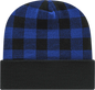 Cap America RKP12 USA Made Plaid Knit Cap with Cuff Beanie True Royal Black Royal Black / One Size Fits Most