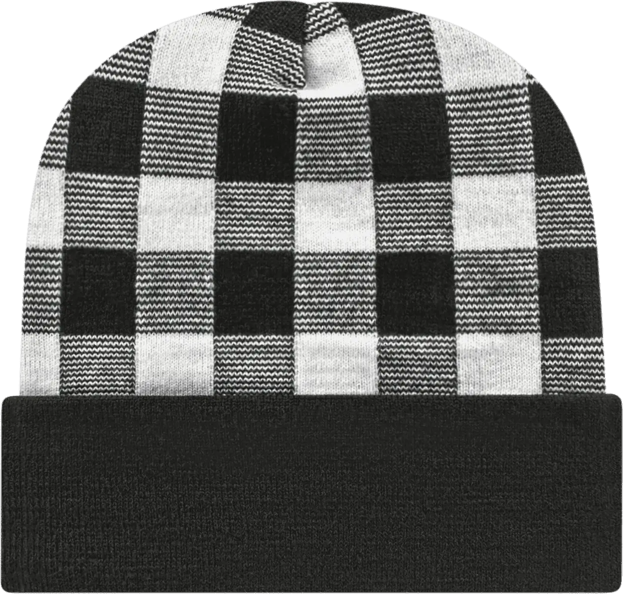 Cap America RKP12 USA Made Plaid Knit Cap with Cuff Beanie - True White Black - White Black / One Size Fits Most