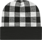 Cap America RKP12 USA Made Plaid Knit Cap with Cuff Beanie - True White Black - White Black / One Size Fits Most