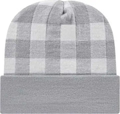 Cap America RKP12 USA Made Plaid Knit Cap with Cuff Beanie White Silver White Silver / One Size Fits Most