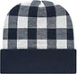 Cap America RKP12 USA Made Plaid Knit Cap with Cuff Beanie - White True Navy - White Navy / One Size Fits Most