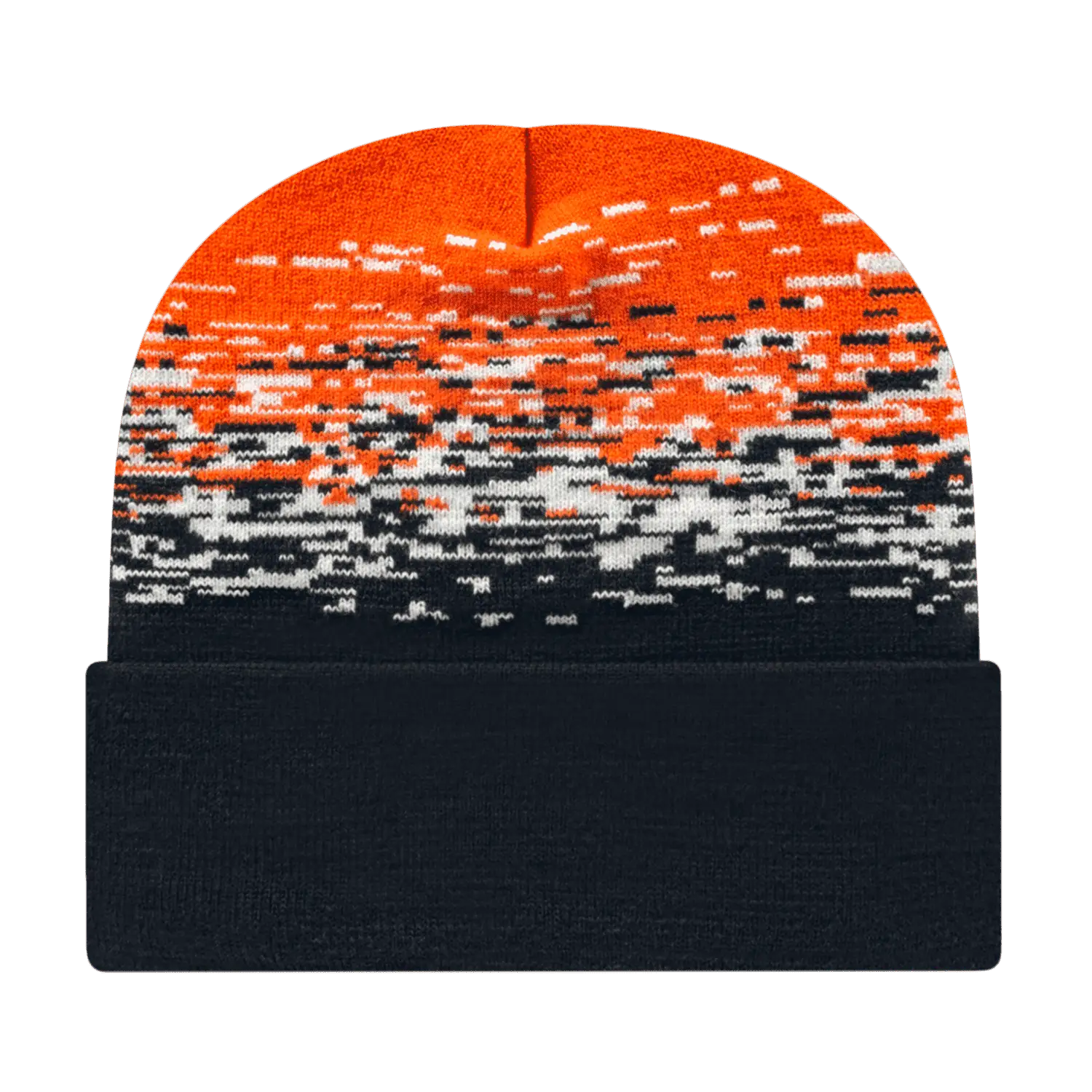Cap America RKS12 USA Made Static Pattern Knit Cap with Cuff Beanie - Black White Deep Orange - Black Orange / One Size