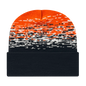Cap America RKS12 USA Made Static Pattern Knit Cap with Cuff Beanie - Black White Deep Orange - Black Orange / One Size
