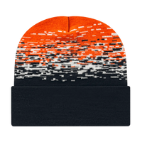 Cap America RKS12 USA Made Static Pattern Knit Cap with Cuff Beanie - Black White Deep Orange - Black Orange / One Size