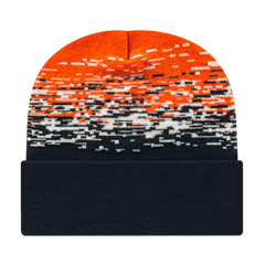 Cap America RKS12 USA Made Static Pattern Knit Cap with Cuff Beanie - Black White Deep Orange - Black Orange / One Size
