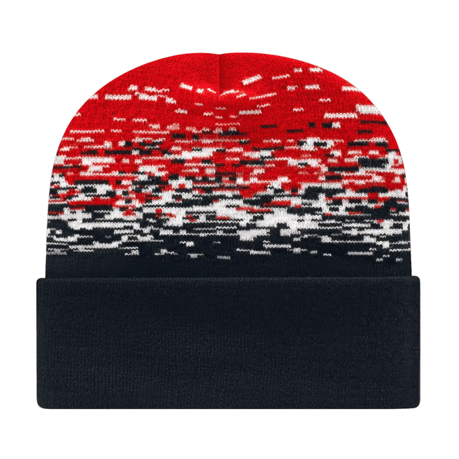 Cap America RKS12 USA Made Static Pattern Knit Cap with Cuff Beanie - Black White True Red - Black Red / One Size Fits