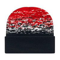 Cap America RKS12 USA Made Static Pattern Knit Cap with Cuff Beanie - Black White True Red - Black Red / One Size Fits