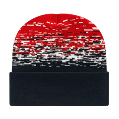 Cap America RKS12 USA Made Static Pattern Knit Cap with Cuff Beanie - Black White True Red - Black Red / One Size Fits