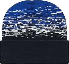Cap America RKS12 USA Made Static Pattern Knit Cap with Cuff Beanie Black White True Royal Black Royal / One Size Fits