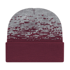 Cap America RKS12 USA Made Static Pattern Knit Cap with Cuff Beanie - Maroon Heather - Maroon Gray / One Size Fits Most