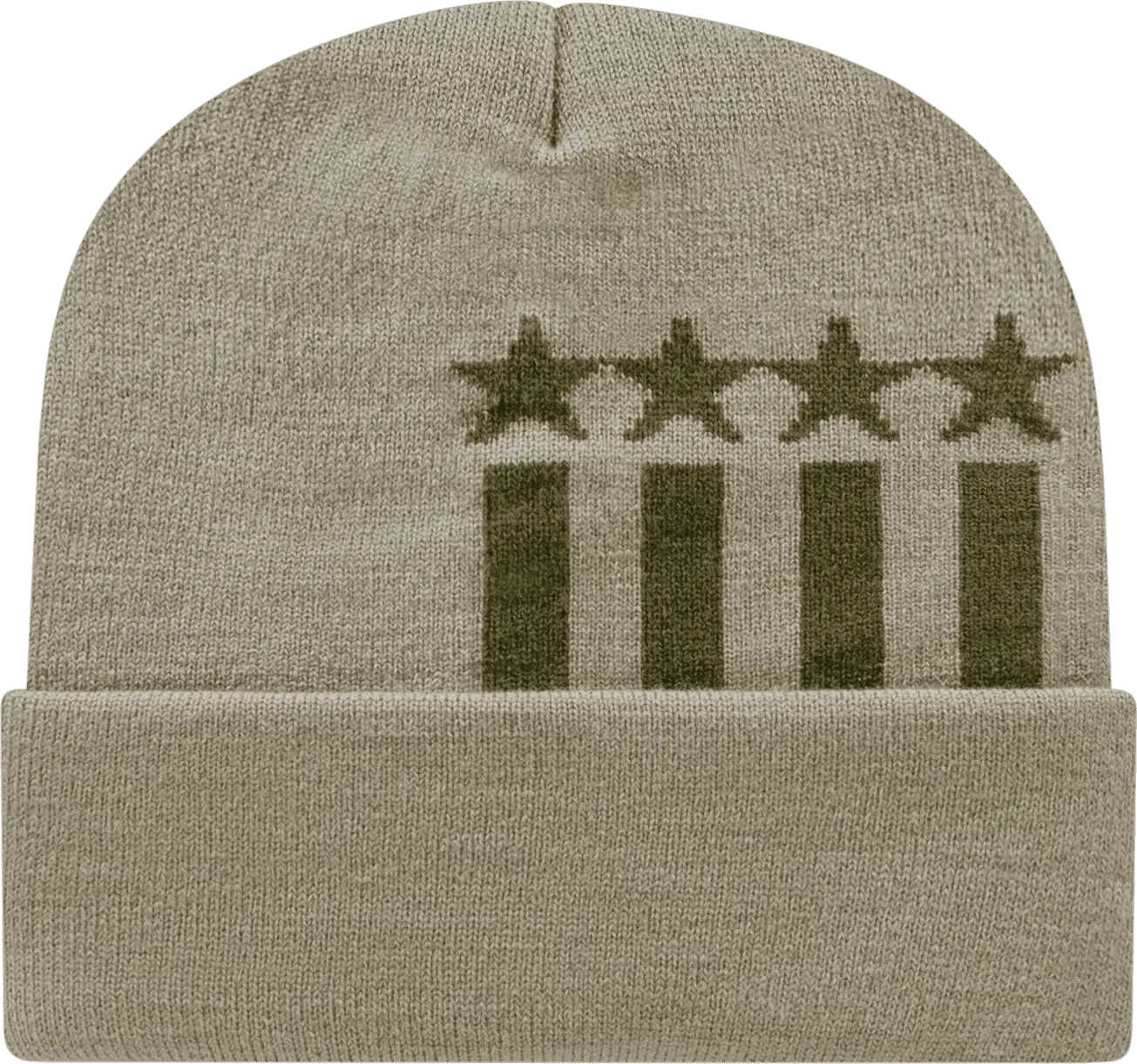 Cap America RKSTAR12 USA Made Stars & Stripes Knit Cap with Cuff Beanie - Khaki Olive - Khaki Olive / One Size Fits Most