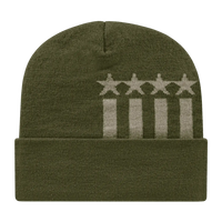 Cap America RKSTAR12 USA Made Stars & Stripes Knit Cap with Cuff Beanie - Olive Khaki - Olive Khaki / One Size Fits Most