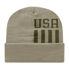 Cap America RKUSA12 USA Made Patriotic Knit Cap with Cuff Beanie - Khaki Olive - Khaki Olive / One Size Fits Most