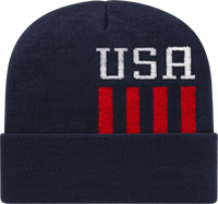 Cap America RKUSA12 USA Made Patriotic Knit Cap with Cuff Beanie - Navy White Red - Navy White / One Size Fits Most