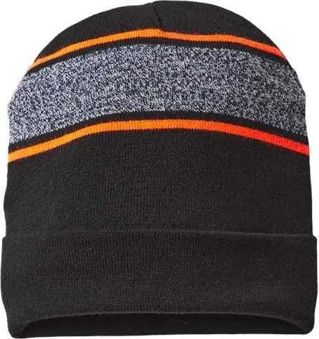 Cap America RKV12 USA Made Variegated Striped Cuffed Beanie - Black Neon Blaze - Black Blaze / One Size Fits Most