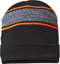 Cap America RKV12 USA Made Variegated Striped Cuffed Beanie - Black Neon Blaze - Black Blaze / One Size Fits Most