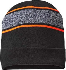Cap America RKV12 USA Made Variegated Striped Cuffed Beanie - Black Neon Blaze - Black Blaze / One Size Fits Most