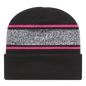 Cap America RKV12 USA Made Variegated Striped Knit with Cuff Beanie Black Neon Pink Black Pink / One Size Fits Most