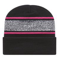 Cap America RKV12 USA Made Variegated Striped Knit with Cuff Beanie Black Neon Pink Black Pink / One Size Fits Most