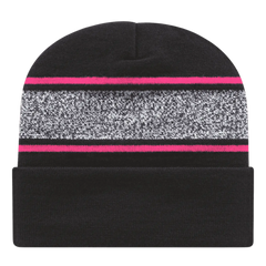 Cap America RKV12 USA Made Variegated Striped Knit with Cuff Beanie Black Neon Pink Black Pink / One Size Fits Most