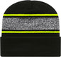 Cap America RKV12 USA Made Variegated Striped Knit with Cuff Beanie Black Neon Yellow Black Yellow / One Size Fits Most