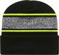 Cap America RKV12 USA Made Variegated Striped Knit with Cuff Beanie Black Neon Yellow Black Yellow / One Size Fits Most