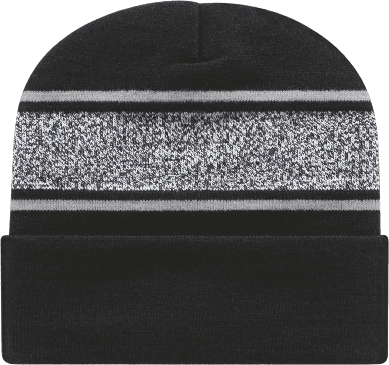 Cap America RKV12 USA Made Variegated Striped Knit with Cuff Beanie Black Silver Black Light Gray / One Size Fits Most